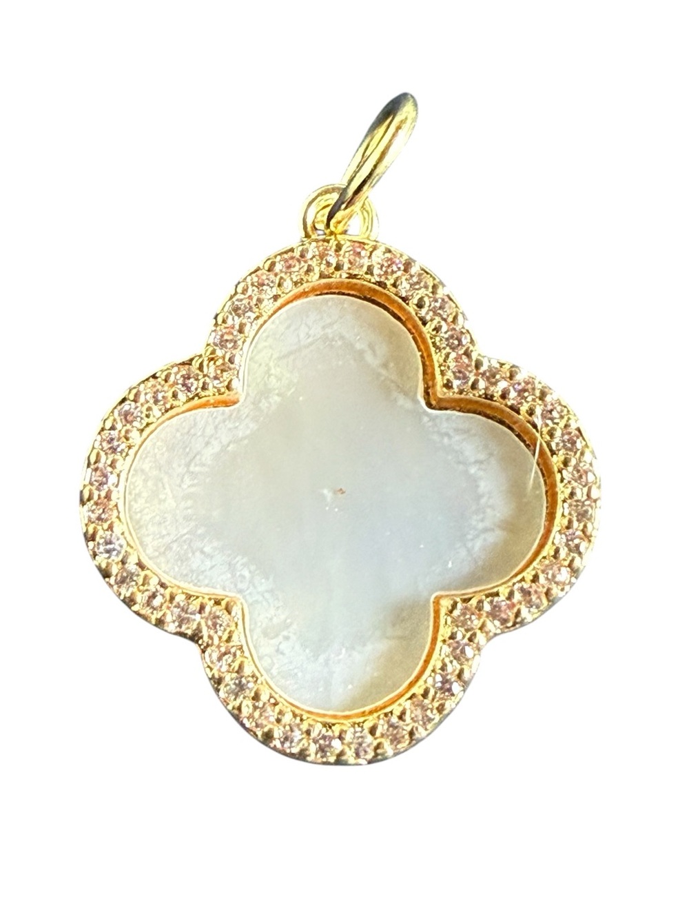 New Freida Rothman Gold-Tone Mother of Pearl Clover Pave Pendant